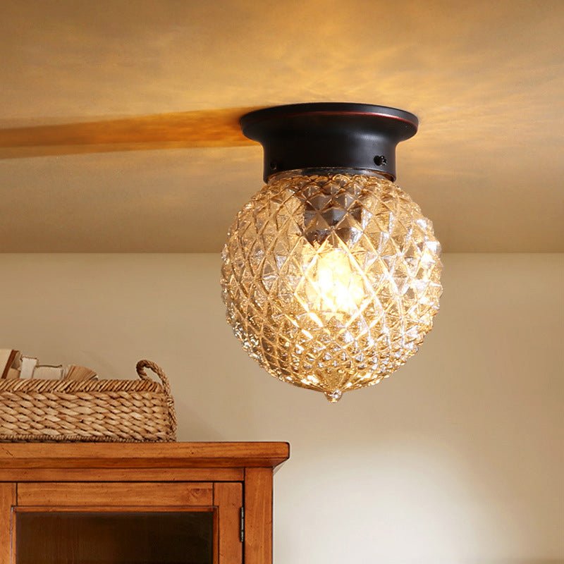 Glass Round Semi Flush Ceiling Light Vintage Aisle Ceiling Mounted Light