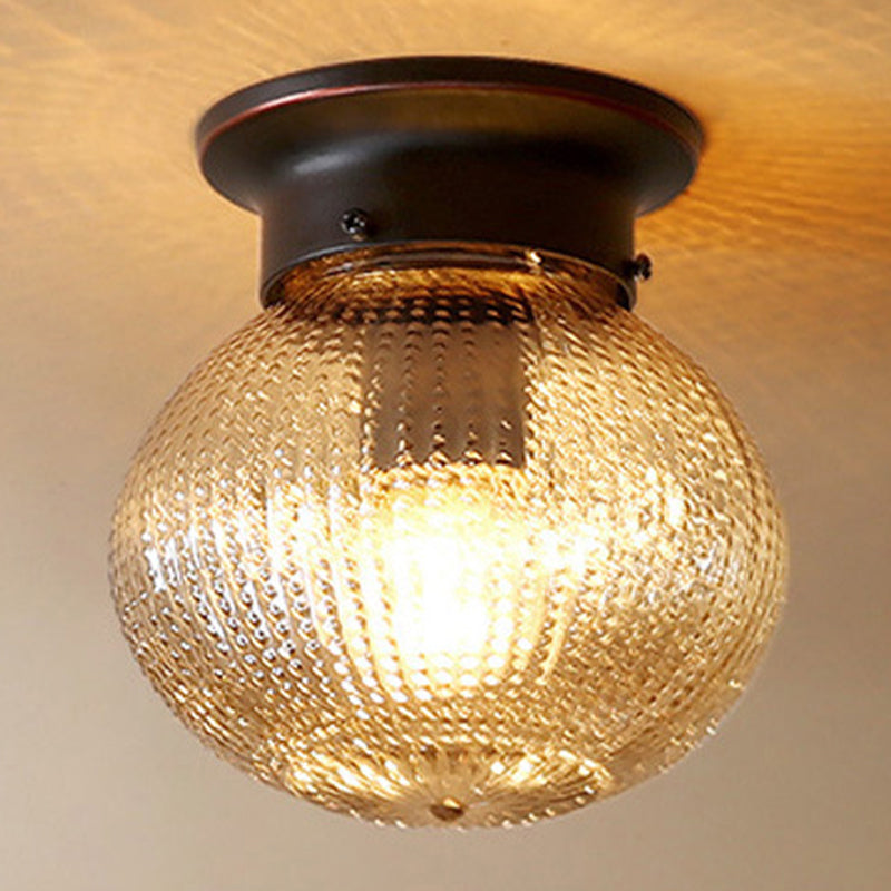 Glass Round Semi Flush Ceiling Light Vintage Aisle Ceiling Mounted Light