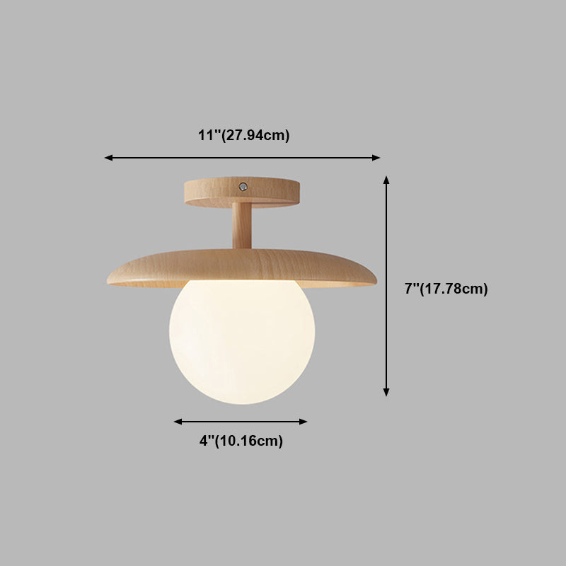 Modern Style Spherical Shape Ceiling Light Wood 1 Light Ceiling Light for Restaurant