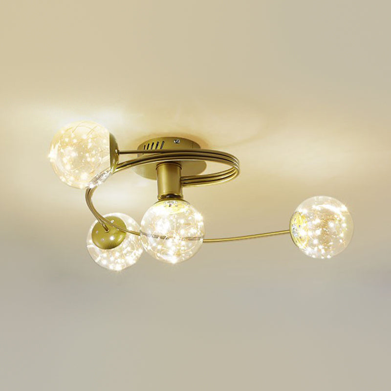 Metal Ball Shade Flush Ceiling Light Modern Style Multi Lights Flush Mount Fixture in Gold