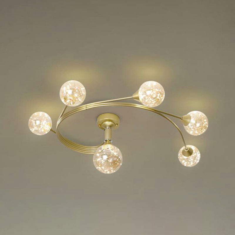 Metal Ball Shade Flush Ceiling Light Modern Style Multi Lights Flush Mount Fixture in Gold