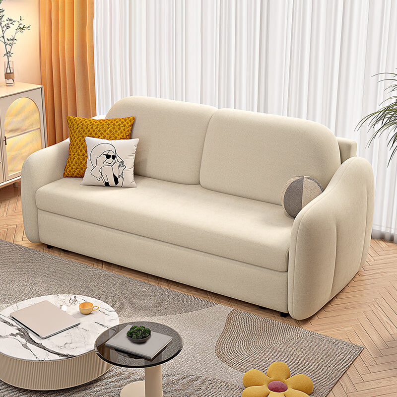 Beige Modern Slipcovered Sofa Bed Sloped Arm Sofa with Storage