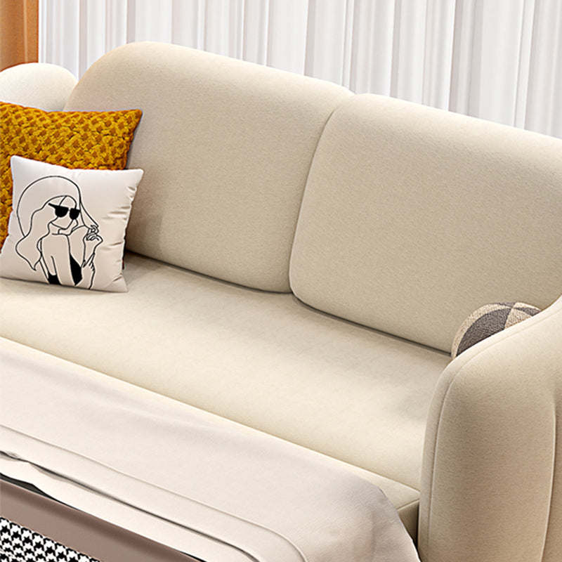 Beige Modern Slipcovered Sofa Bed Sloped Arm Sofa with Storage