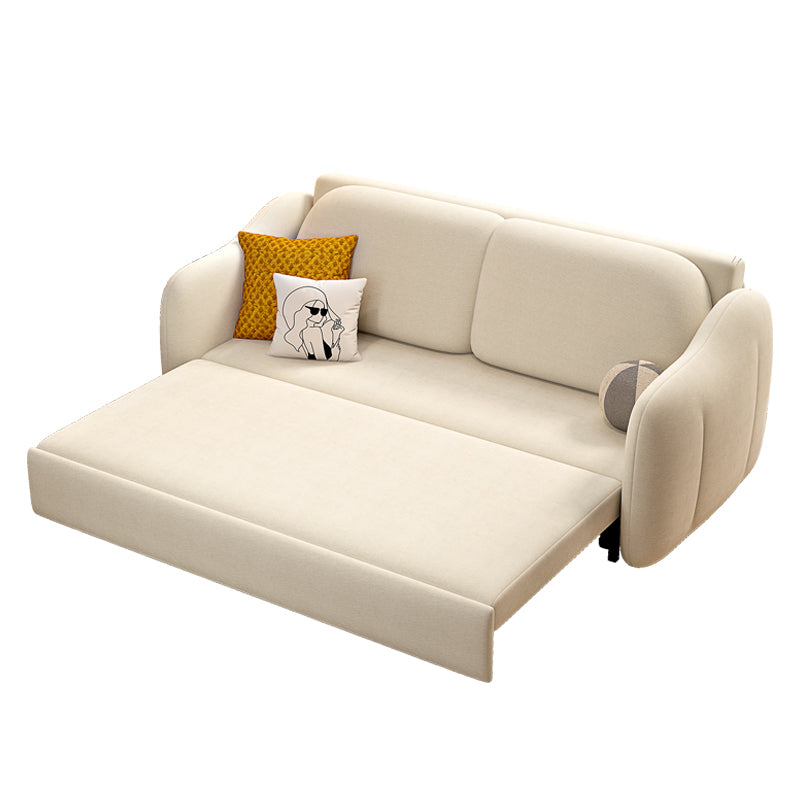 Beige Modern Slipcovered Sofa Bed Sloped Arm Sofa with Storage