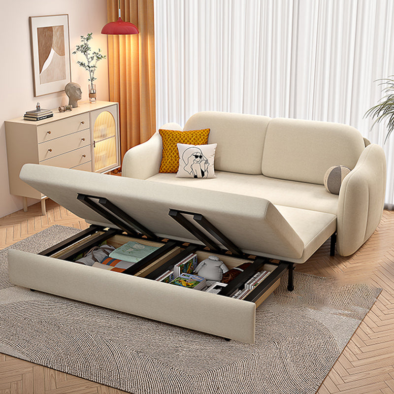 Beige Modern Slipcovered Sofa Bed Sloped Arm Sofa with Storage