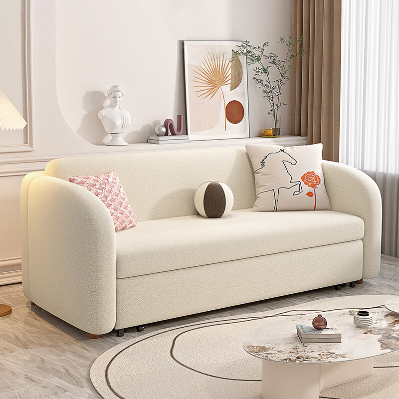 Contemporary Beige Sofa Bed Tuxedo Arm Sofa Bed with 2 Pillows