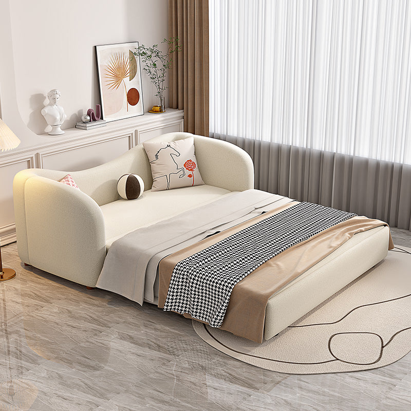 Contemporary Beige Sofa Bed Tuxedo Arm Sofa Bed with 2 Pillows