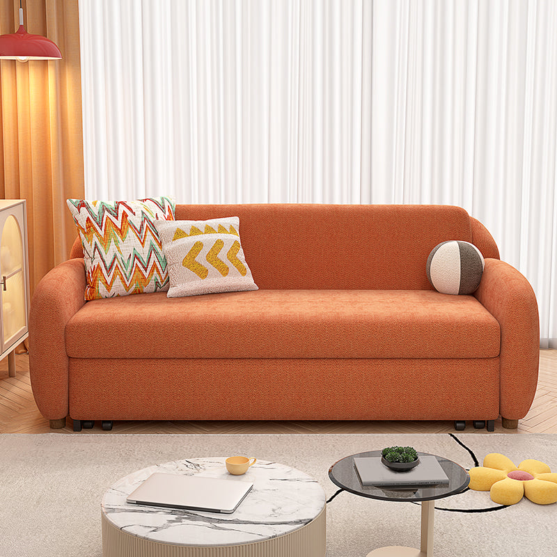 Round Arm Sofa Bed with 2 Pillows Slipcovered Sofa in Orange