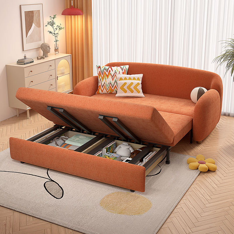 Round Arm Sofa Bed with 2 Pillows Slipcovered Sofa in Orange