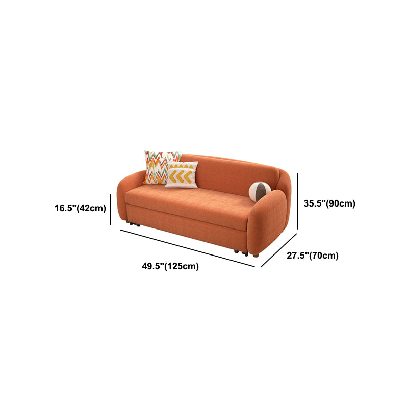 Round Arm Sofa Bed with 2 Pillows Slipcovered Sofa in Orange