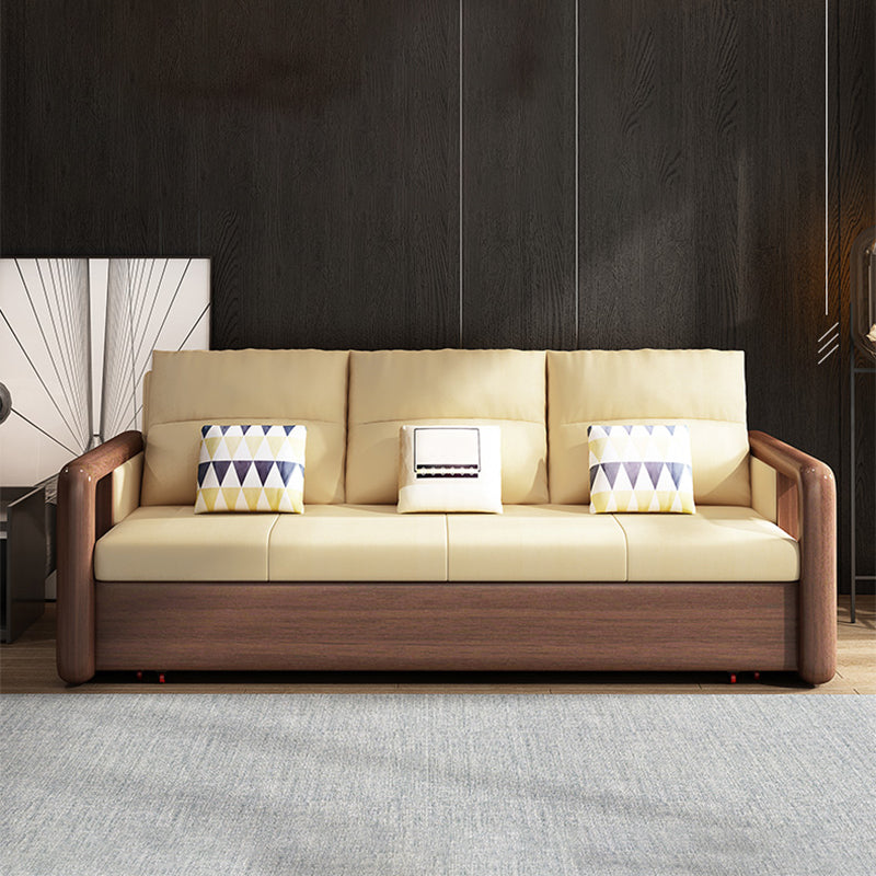 Modernism Brown Fabric Sofa Bed Solid Wood Sofa with Storage