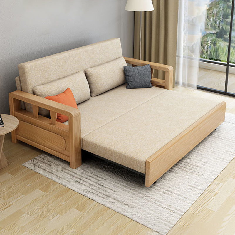 Square Arm Sofa Bed with Wood Frame Gray/Brown Slipcovered Sofa