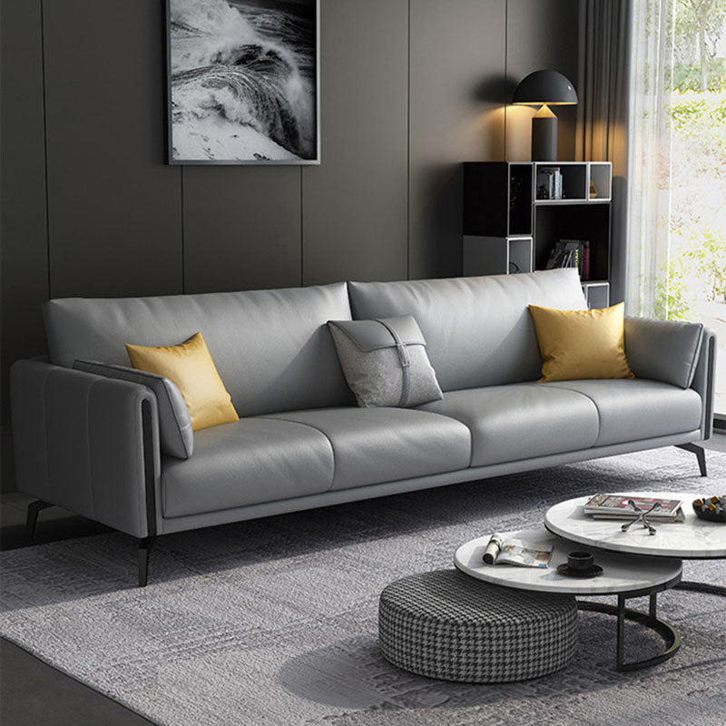 Contemporary Leather Sofa Round Arm Sofa with Bolster Pillows