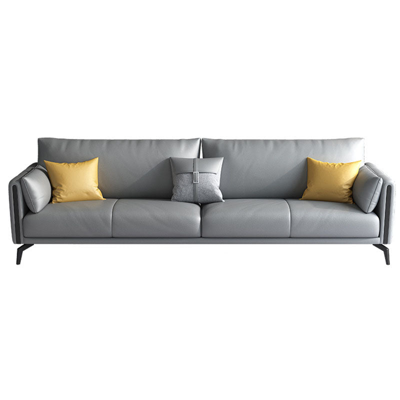 Contemporary Leather Sofa Round Arm Sofa with Bolster Pillows