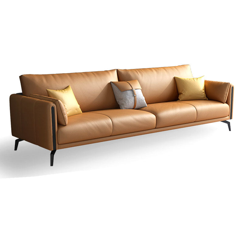 Contemporary Leather Sofa Round Arm Sofa with Bolster Pillows