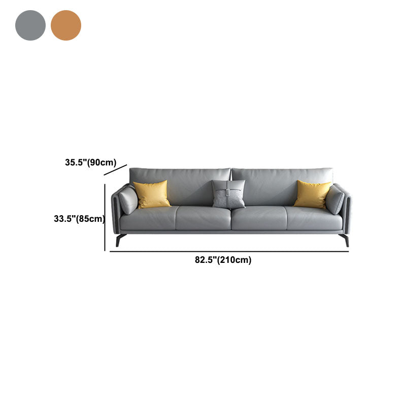 Contemporary Leather Sofa Round Arm Sofa with Bolster Pillows