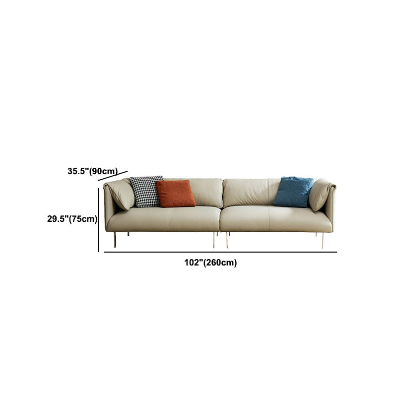 Modernism Leather Sofa in Khaki Tuxedo Arm Sofa with 3 Pillows