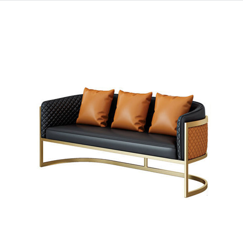 Faux Leather Sofa Modern Tuxedo Arm Sofa with Tight Back Water  Resistant