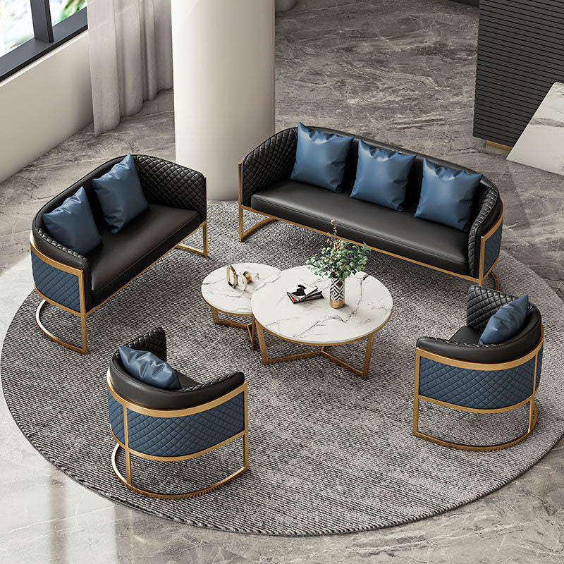 Faux Leather Sofa Modern Tuxedo Arm Sofa with Tight Back Water  Resistant