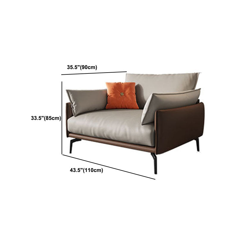 Pillow Top Arm Sofa Modern Leather Sofa in Brown with Metal Legs