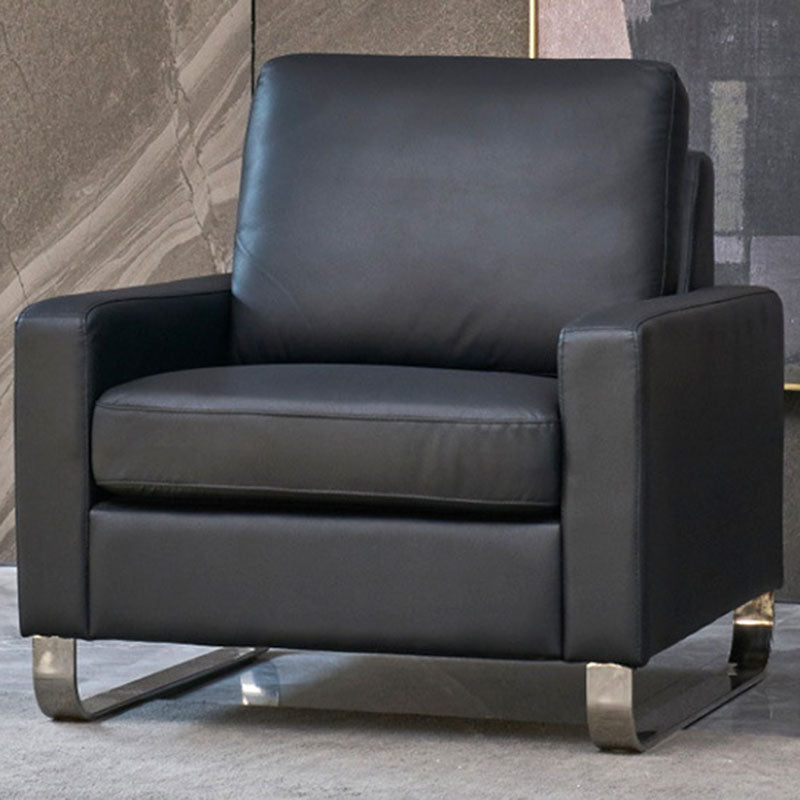 33.46" High Square Arm Sofa Modern Metal and Leather Sofa in Black