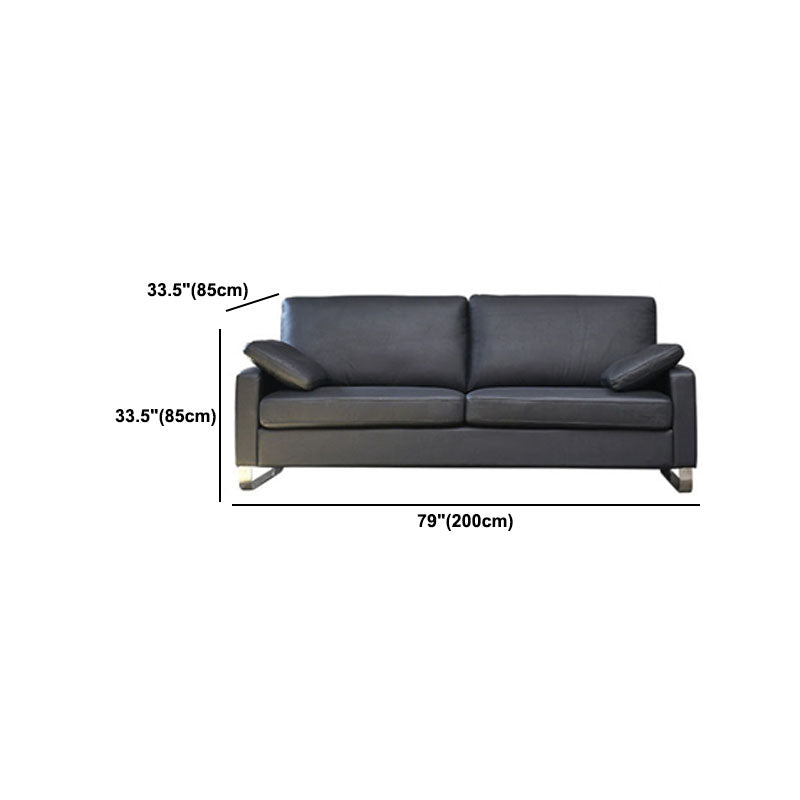 33.46" High Square Arm Sofa Modern Metal and Leather Sofa in Black