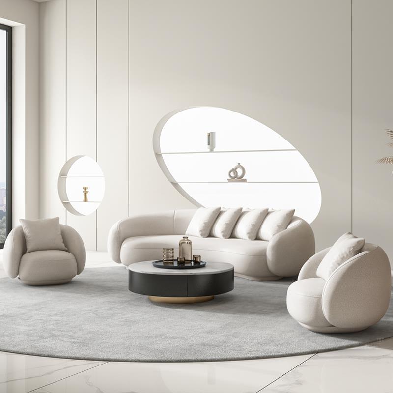 Contemporary Sloped Arm Sofa 25.6" H Curved Back Wool Sofa in Creamy