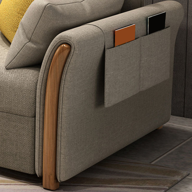 Convertible Contemporary Flared Arm Linen Sofa Bed with Storage in Brone