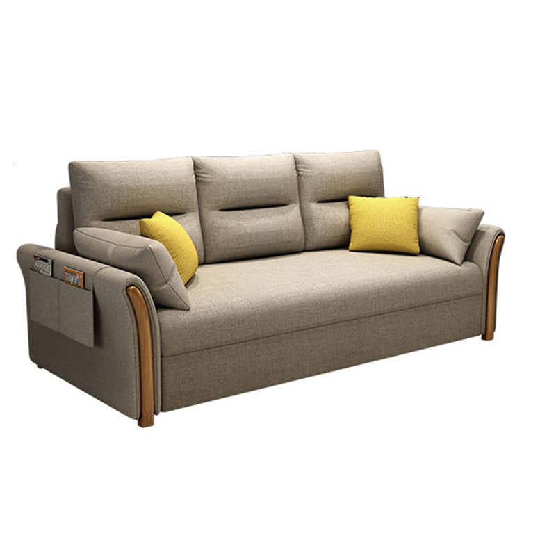 Convertible Contemporary Flared Arm Linen Sofa Bed with Storage in Brone
