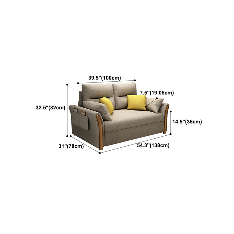 Convertible Contemporary Flared Arm Linen Sofa Bed with Storage in Brone