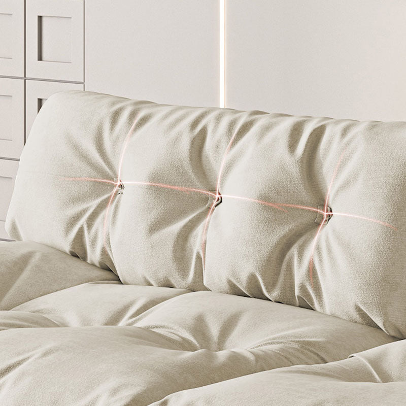 Modern Sewn Pillow Back Settee in Beige/Orange Stain Resistant Sofa