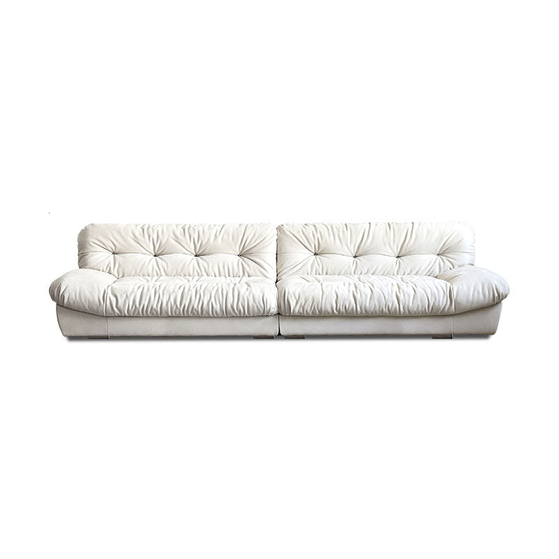Modern Sewn Pillow Back Settee in Beige/Orange Stain Resistant Sofa