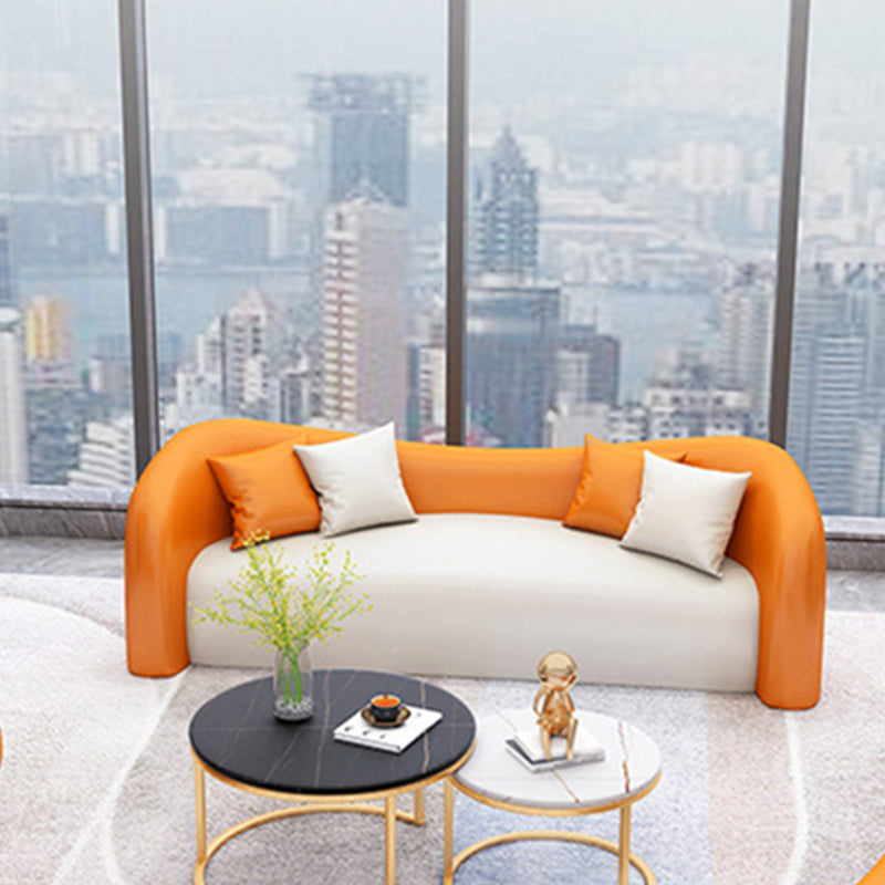 Faux Leather Curved Sofa Modern Sloped Arm Sofa for Living Room