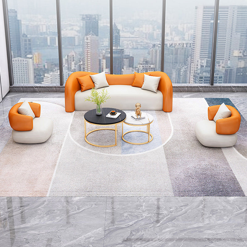 Faux Leather Curved Sofa Modern Sloped Arm Sofa for Living Room