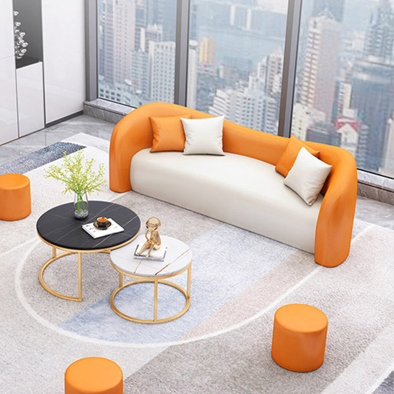 Faux Leather Curved Sofa Modern Sloped Arm Sofa for Living Room