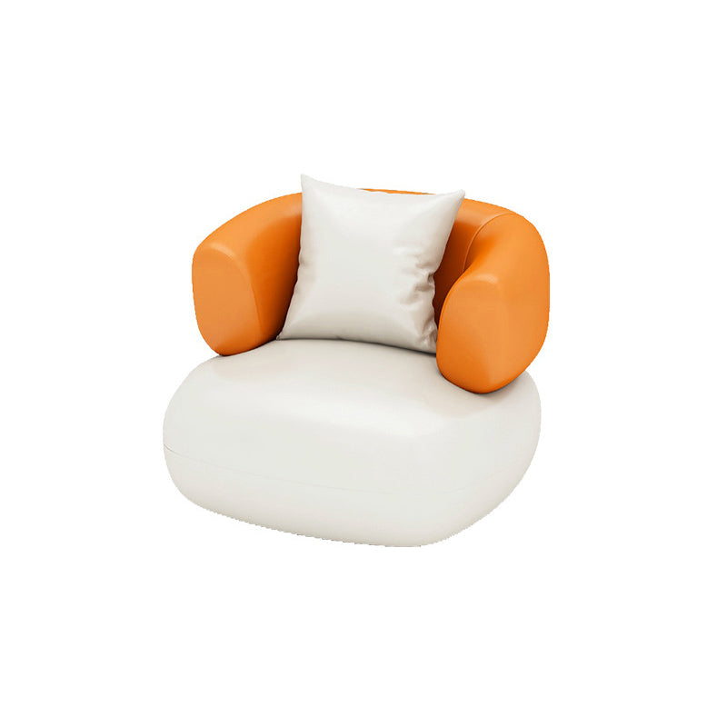 Faux Leather Curved Sofa Modern Sloped Arm Sofa for Living Room