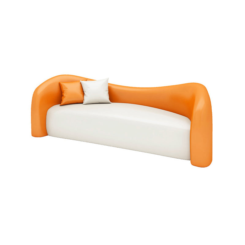 Faux Leather Curved Sofa Modern Sloped Arm Sofa for Living Room