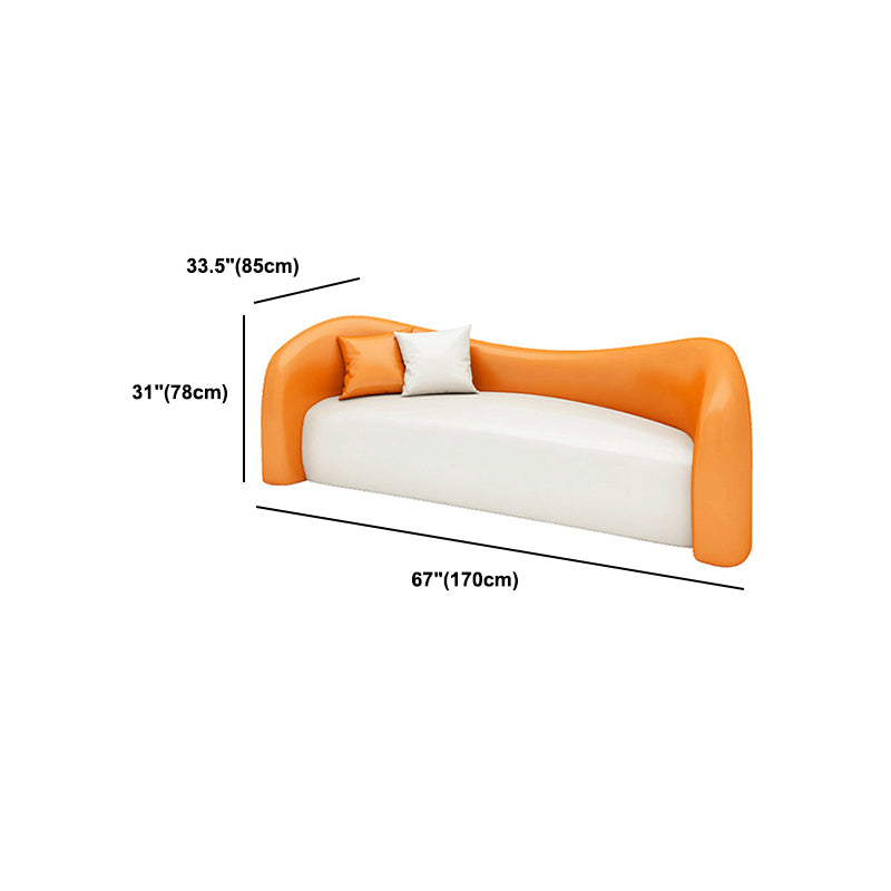 Faux Leather Curved Sofa Modern Sloped Arm Sofa for Living Room