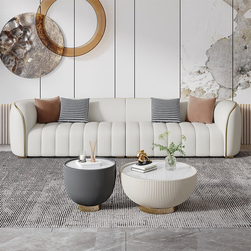 Modern Genuine Leather Sofa for Living Room Tuxedo Arm Sofa with Tight Back