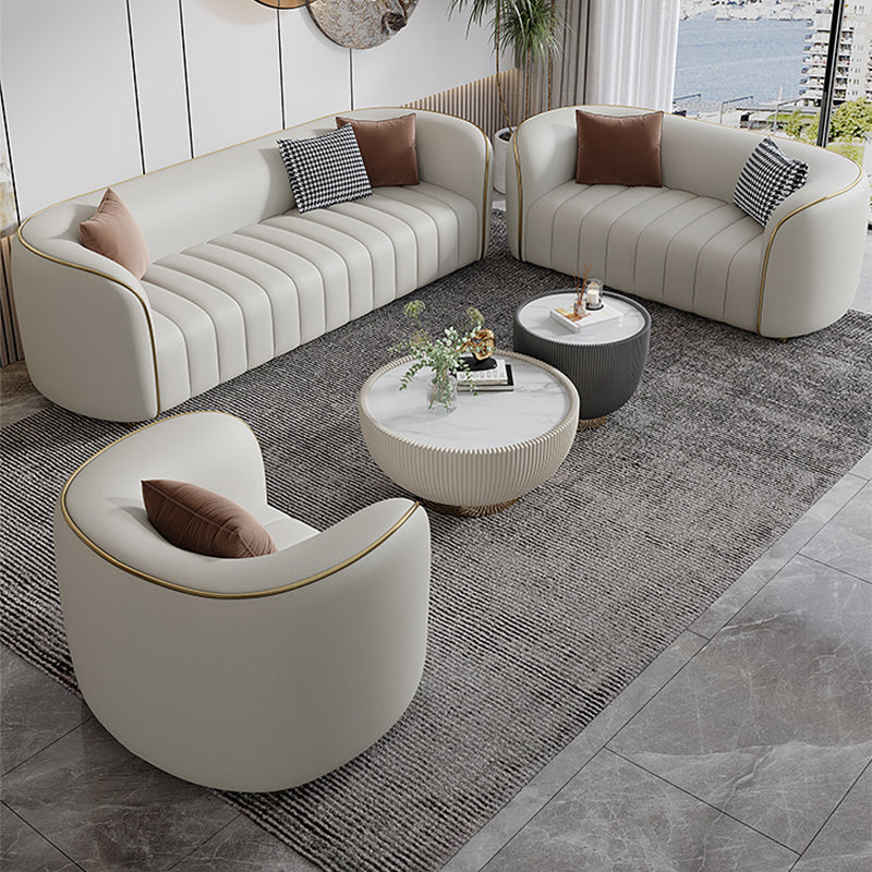 Modern Genuine Leather Sofa for Living Room Tuxedo Arm Sofa with Tight Back