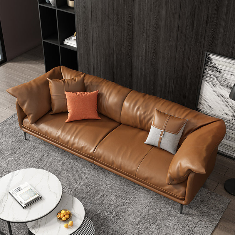 Pillow Top Arm Sofa Faux Leather Down Fill Cushions Sofa in Orange