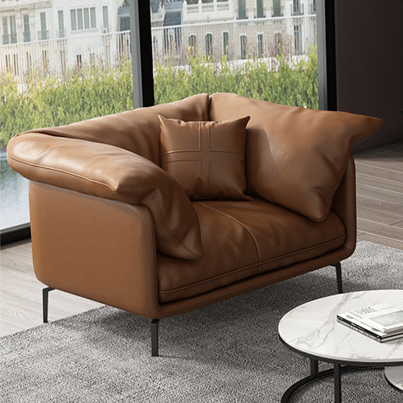 Pillow Top Arm Sofa Faux Leather Down Fill Cushions Sofa in Orange