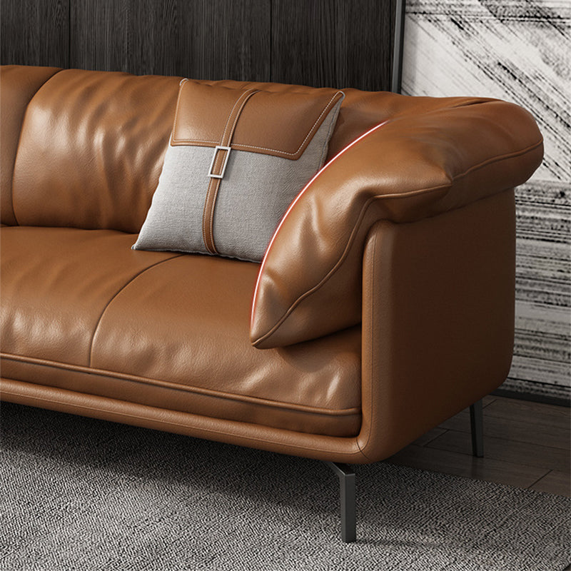 Pillow Top Arm Sofa Faux Leather Down Fill Cushions Sofa in Orange