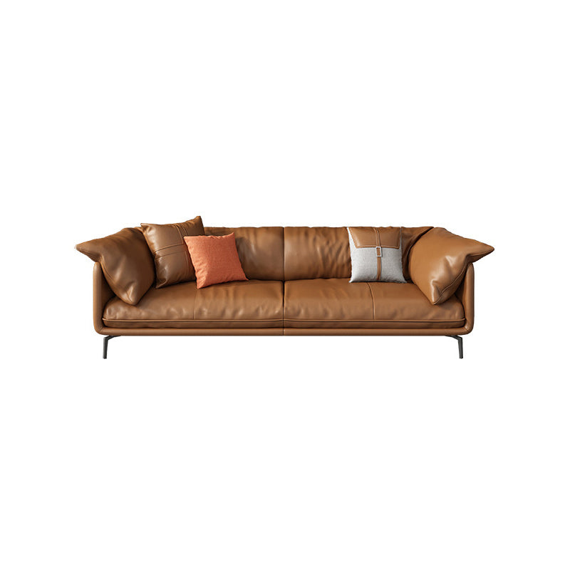 Pillow Top Arm Sofa Faux Leather Down Fill Cushions Sofa in Orange