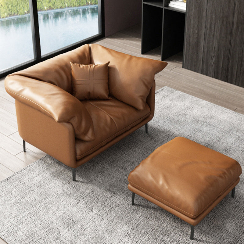 Pillow Top Arm Sofa Faux Leather Down Fill Cushions Sofa in Orange