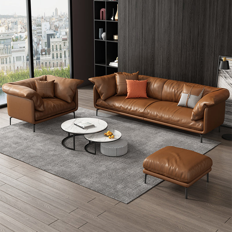 Pillow Top Arm Sofa Faux Leather Down Fill Cushions Sofa in Orange