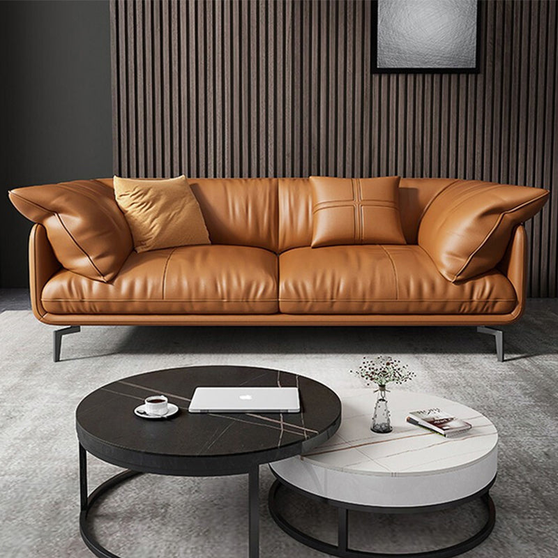 Pillow Top Arm Sofa Modern Faux Leather Cushions Sofa in Orange