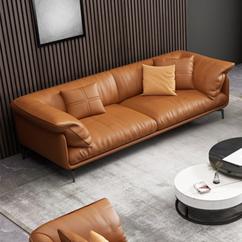 Pillow Top Arm Sofa Modern Faux Leather Cushions Sofa in Orange