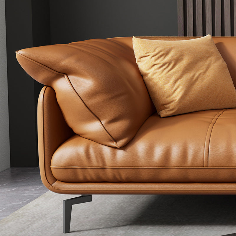 Pillow Top Arm Sofa Modern Faux Leather Cushions Sofa in Orange