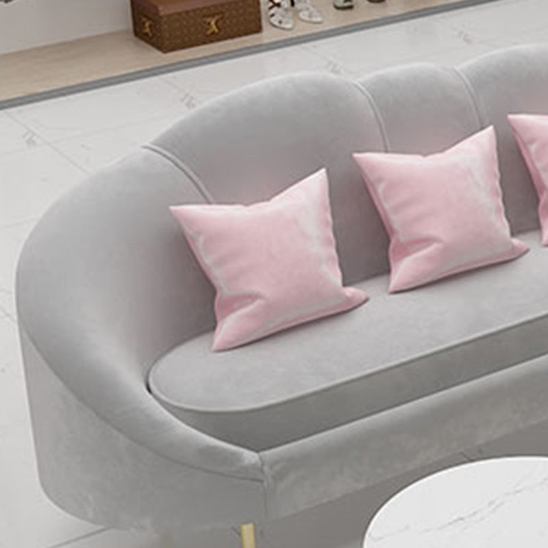 Velvet Curved Sofa Contemporary Sloped Arm Sofa for Living Room